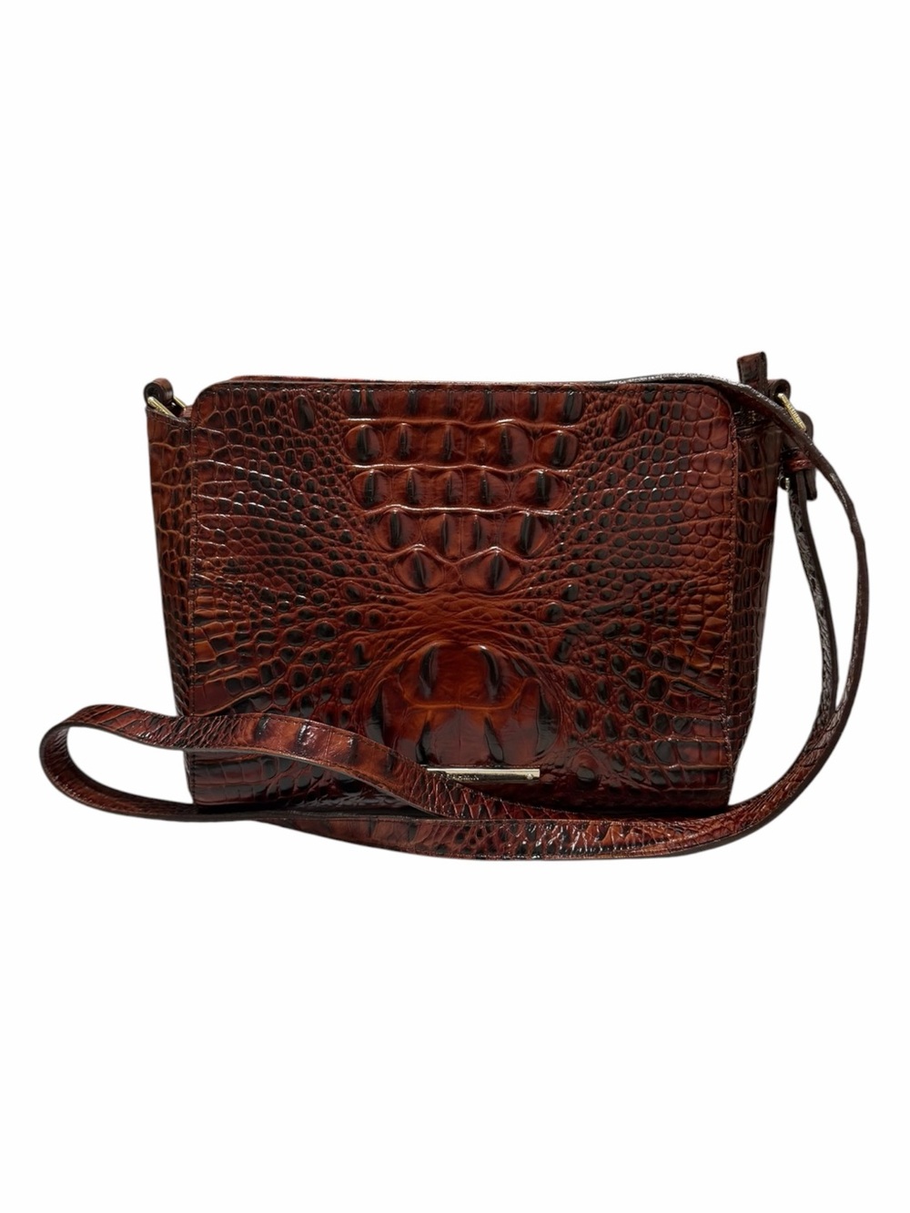 Brahmin Red/Black Reptile Leather Crossbody Handbag